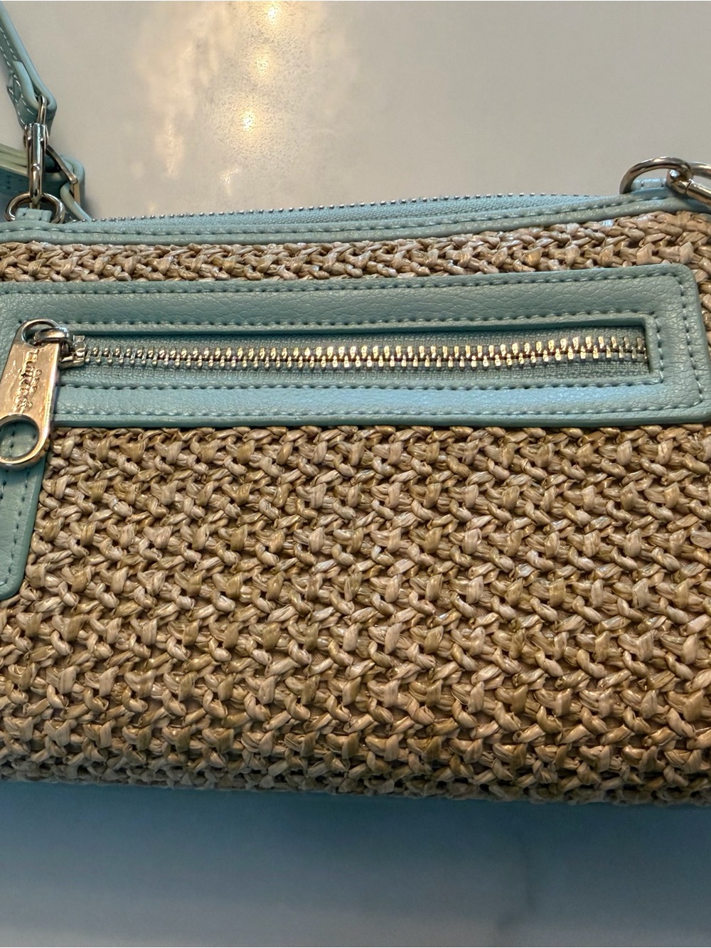 Spartina 449 Mint Green Straw-Trim Crossbody Wallet Bag - Picture 4 of 9